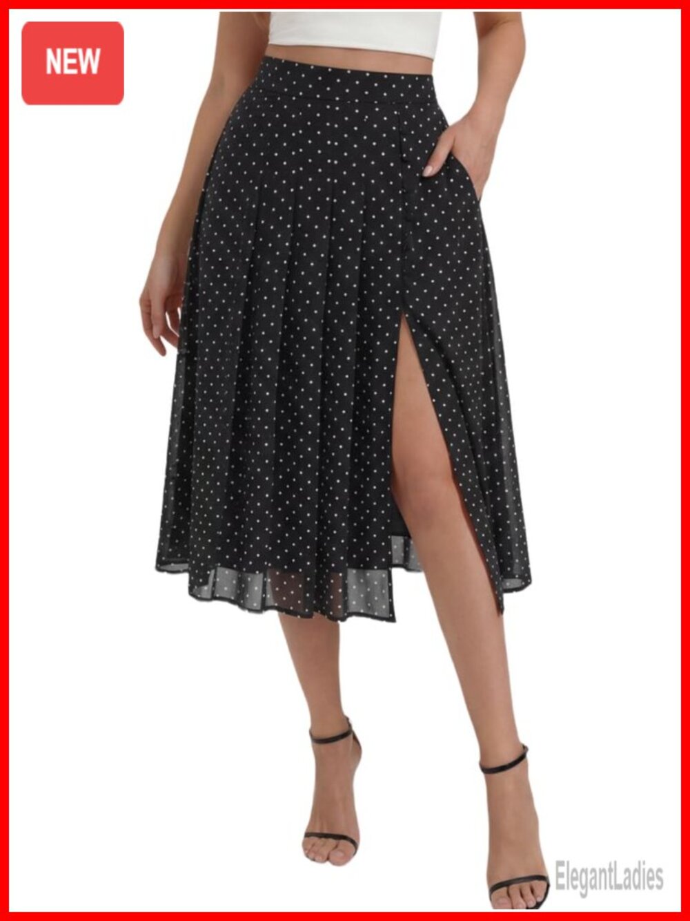 Womens Floral Midi Skirt High Waist Pleated A-Line with Pockets